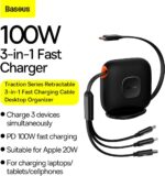 Baseus 3 in 1 Fast Charging Cable 100W 1.7M Type C to L USB C and Micro Data Transfer for iPhone 14 Pro iPad MacBook Micro USB C Fast Charging for Huawei Samsung and More (مشکی) - - تصویر 4
