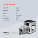 پانل لمسی Porodo Lifestyle Glass Pot Air Fryer Touch Panel 6 Preset Options - تصویر 11
