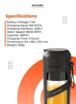 ماگ و مخلوط کن قابل حمل پرودو Porodo Lifestyle Juice & Smoothie Blender Vacuum Fresh Portable - تصویر 4