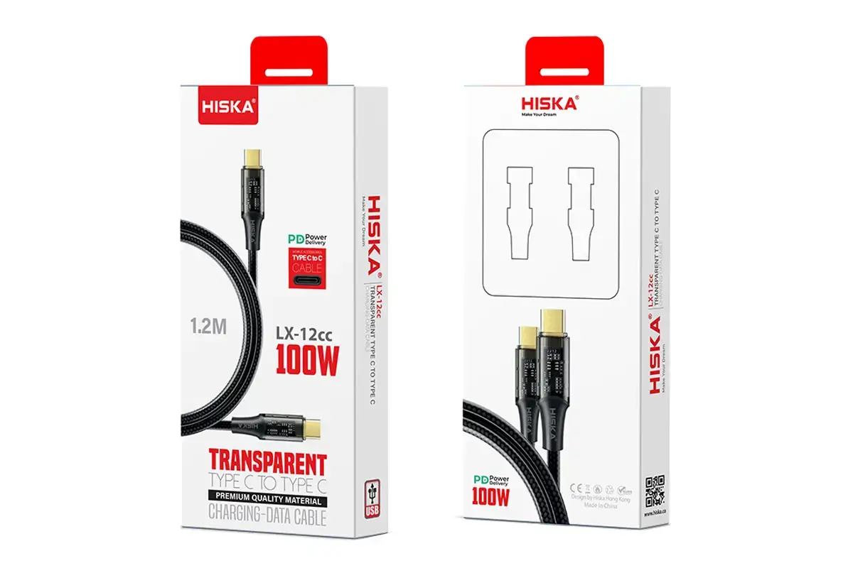hiska-lx12cc-type-c-to-type-c-12m-box.webp کابل Type-C به Type-C هیسکا مدل LX-12CC طول 1 متر - Image 1